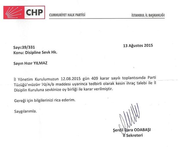 Hızır Yılmaz belgeyi yayınladı, CHP Beykoz karıştı