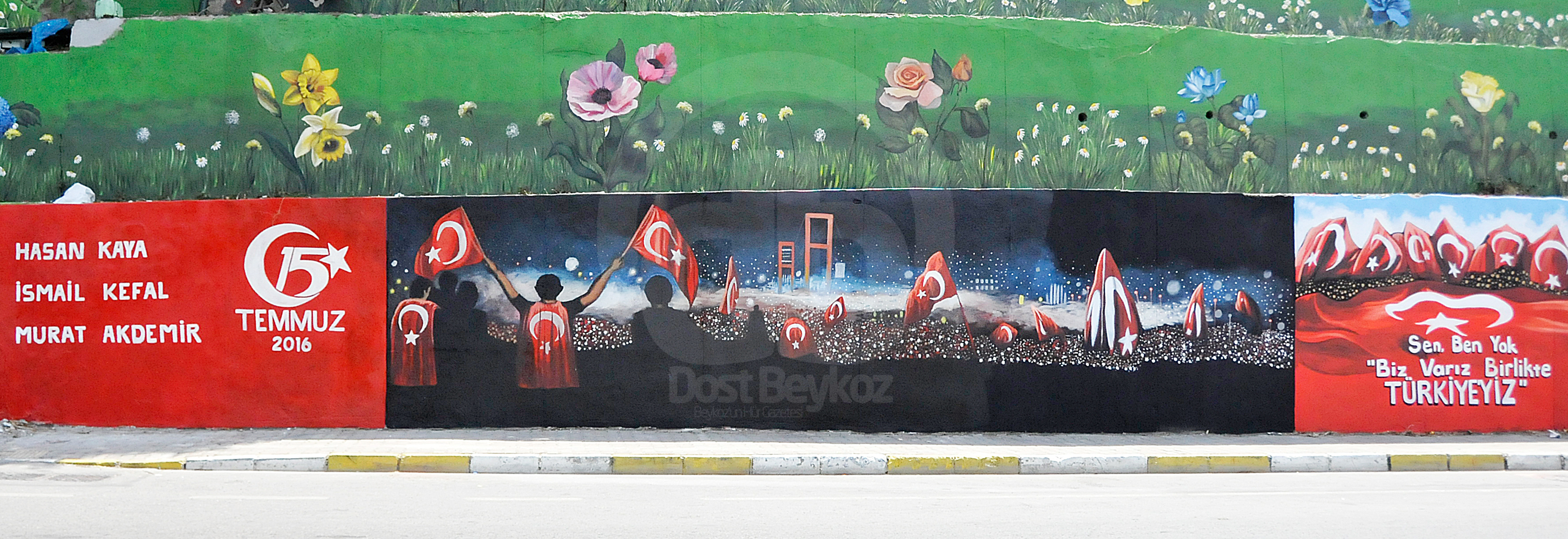 Beykoz'un duvarları 15 Temmuz'a boyandı