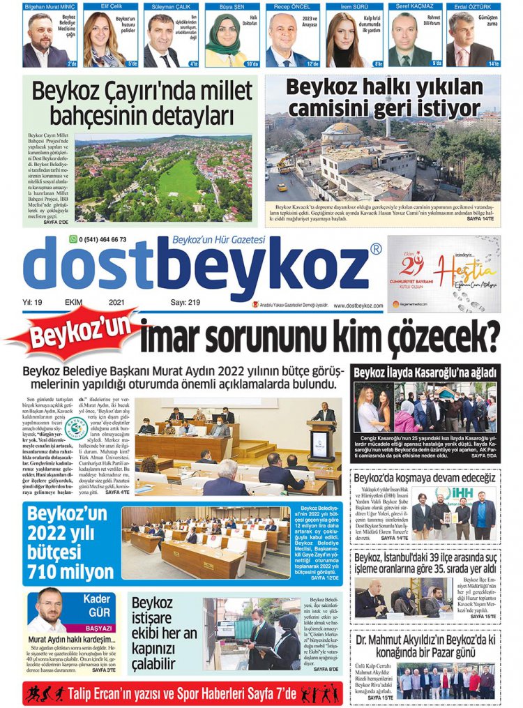 Dost Beykoz Gazetesi Ekim 2021... 219. Sayı