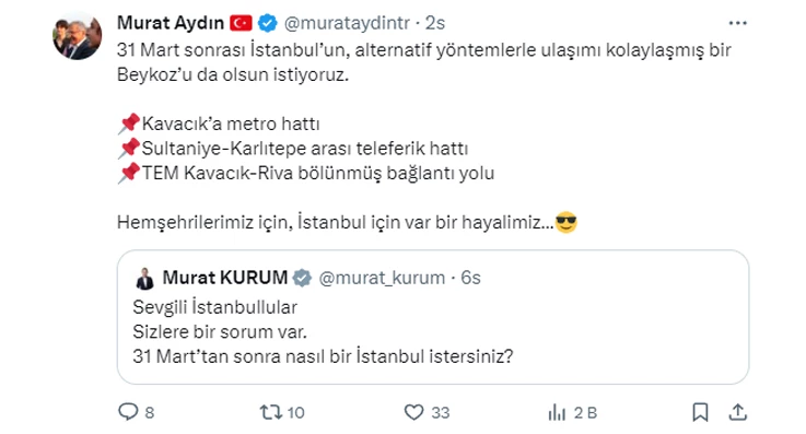 Beykoz Belediye Başkanı, Murat Kurum'dan ne istedi?