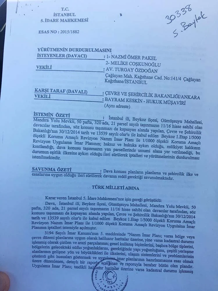 CHP’li Aydın Düzgün’ün, Beykoz Belediye Meclisi’nde gündeme getirdiği mahkeme kararına