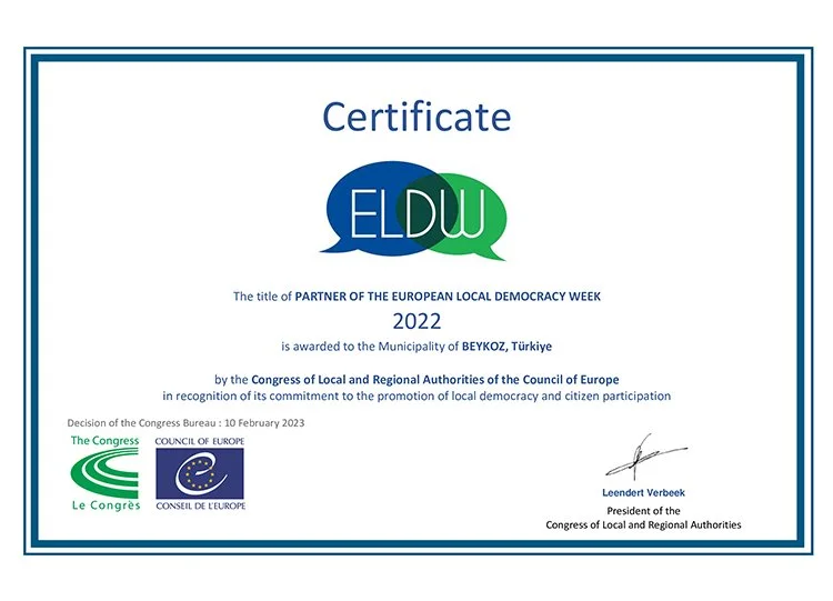 Beykoz Belediyesi,  Avrupa Konseyi tarafından düzenlenen “Avrupa Yerel Demokrasi