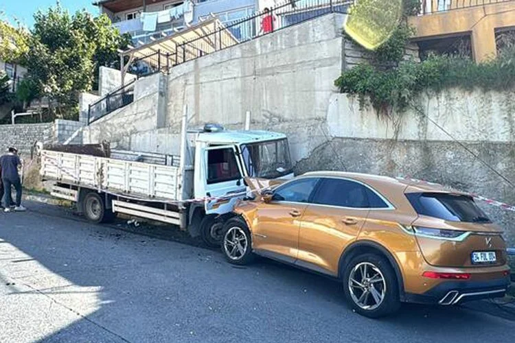 Beykoz Soğuksu'da bir kamyonet yokuş aşağı indiği sırada park halindeki