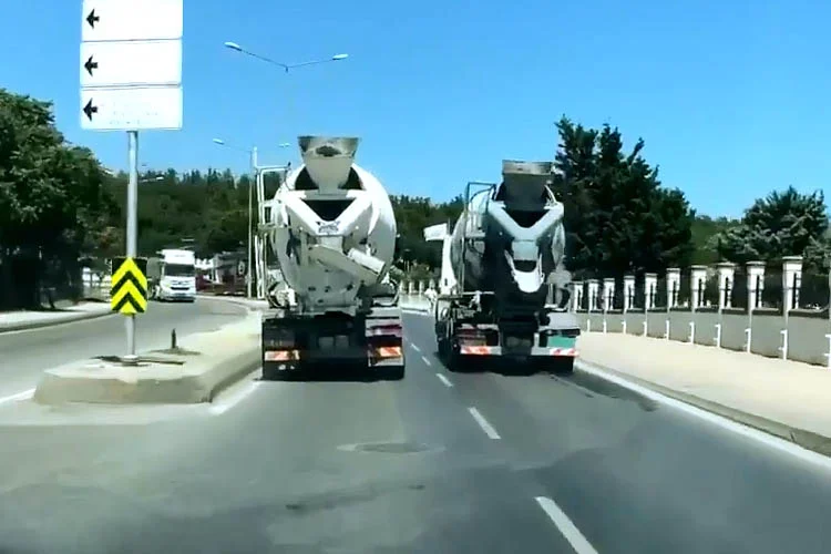 Beykoz Yenimahalle yolunda beton mikserlerinin yarışı bir başka aracın şoförü