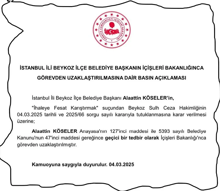 Beykoz Belediye Başkanı Alaattin Köseler görevden alındı 1 e ZAqb6 i9CN
