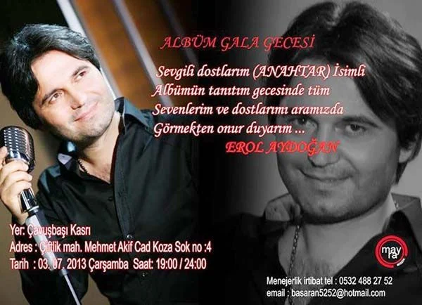 Beykoz’un sevilen sanatçısı Erol Aydoğan, ilk albümü “Anahtar”ın gala gecesini