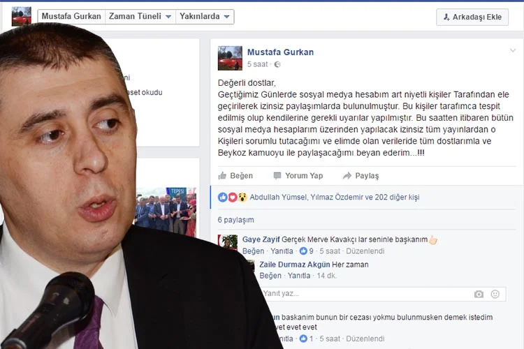 AK Parti Beykoz İlçe Başkanı Mustafa Gürkan, sosyal medya hesaplarının