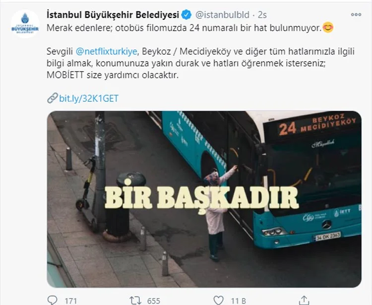 İBB, resmi sosyal medya hesabından Beykoz’da çekilen dizide kullanılan hat