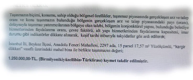 Beykoz Anadolufeneri Mahallesinde kargır dükkan icra yoluyla satışa çıkarıldı.