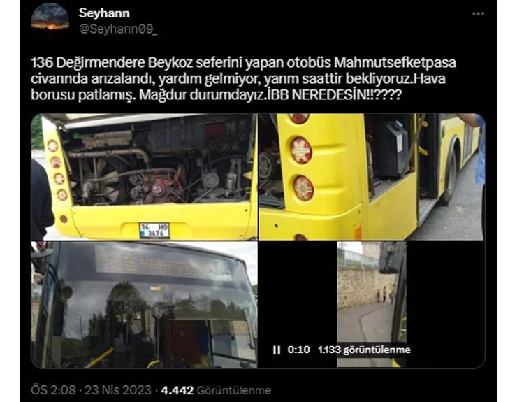 Beykoz'da İETT otobüsünün bozulmasın ardından sosyal medya paylaşımıyla seslenen bir