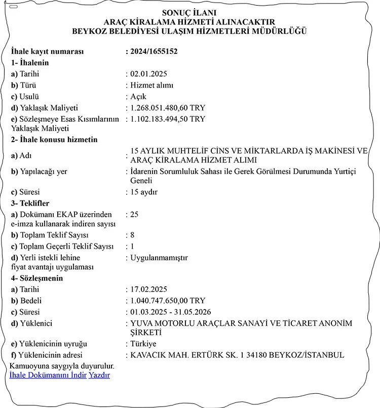 Beykoz Belediyesi’nden rakip tanımayan ihale 2 ihale haber 3 OWbAUFkiI6