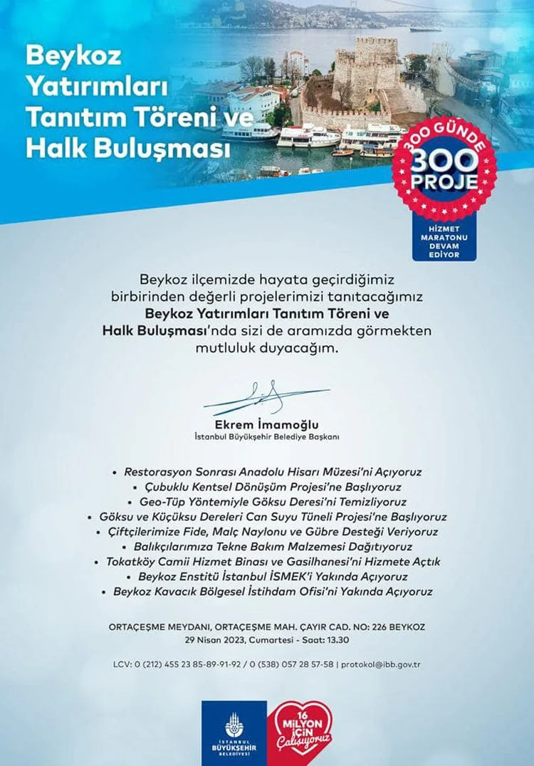 Hafta sonu Ortaçeşme Meydanı'nda vatandaşlara seslenecek İBB Başkanı İmamoğlu'nun imzasıyla