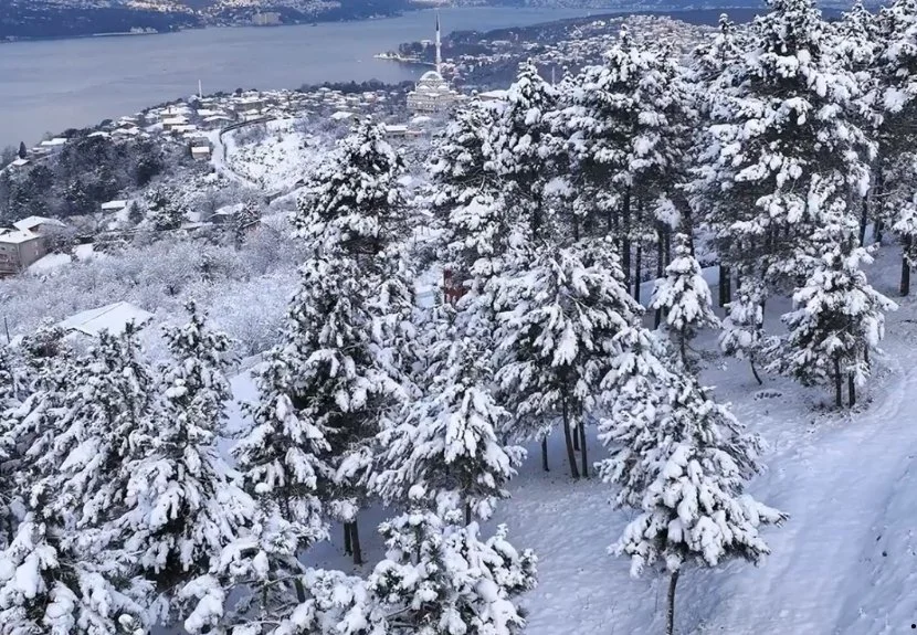 Beykoz'da dün öğle saatlerinden itibaren kar yağışı sonrasında çekilen kart