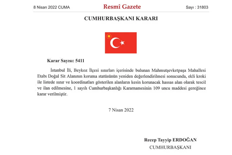 Cumhurbaşkanı Erdoğan'ın imzasıyla resmi gazetede yayınlanan kararda Beykoz  Mahmut