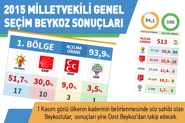 1 Kasım 2015 Milletvekili Genel Seçim sonuçları Türkiye'nin bir çok