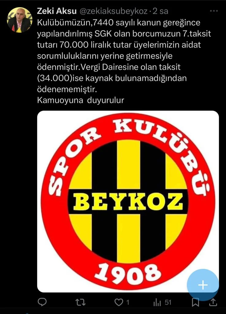 Beykoz Spor Kulübü vergi borcunu ödeyemedi 1 zeki1 ZNM602DAJv